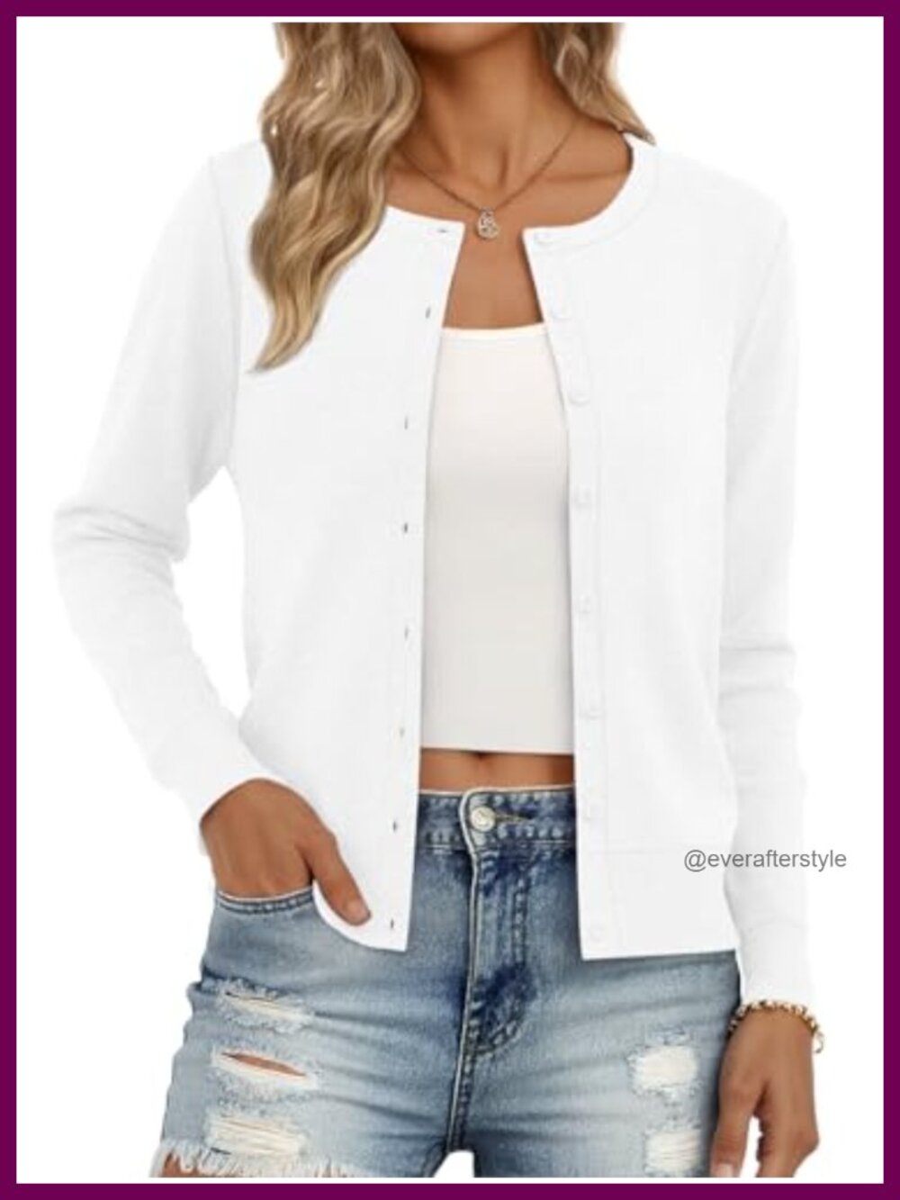 Lightweight Knit Cardigan Long Sleeve Button Crew Neck